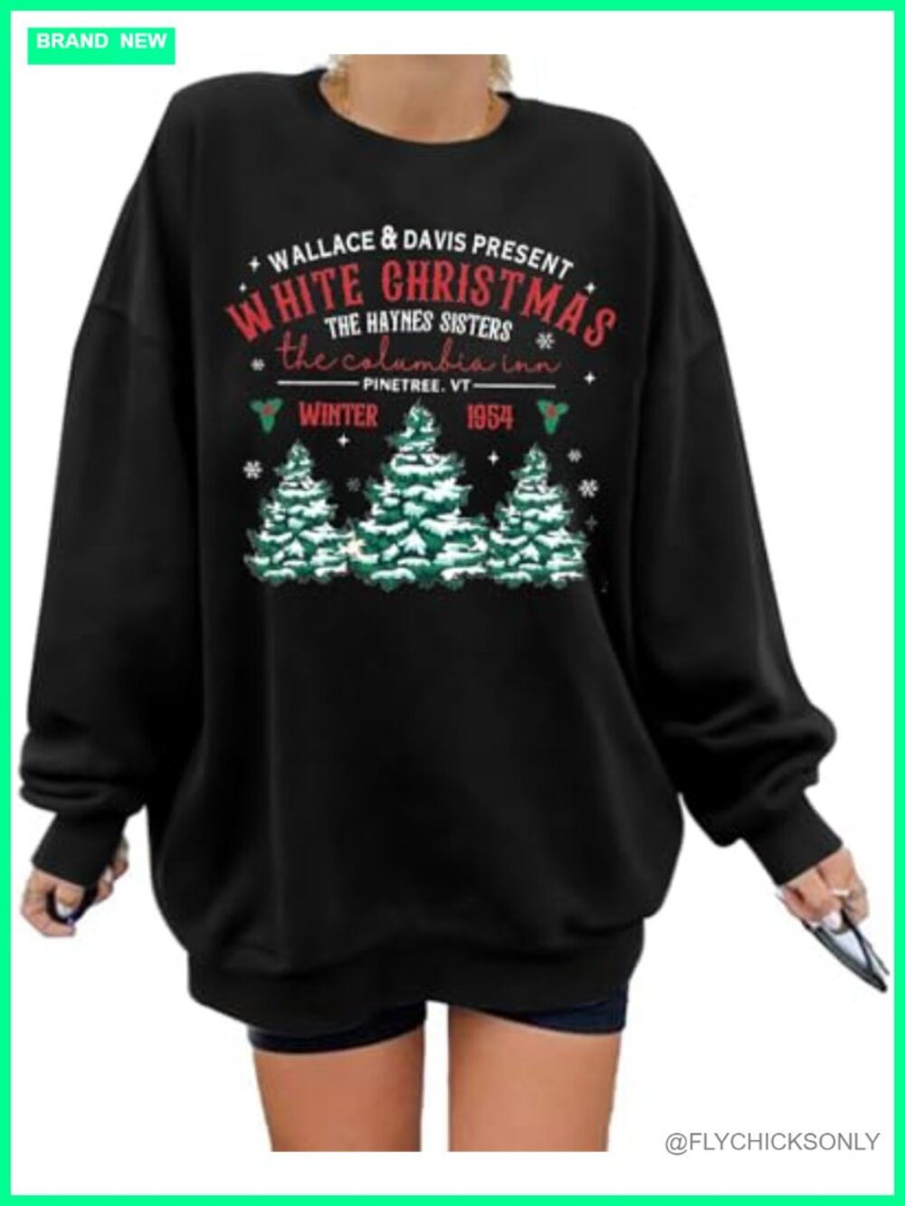 Oversized Christmas Tree Graphic Crewneck Sweatshirt Letter Print